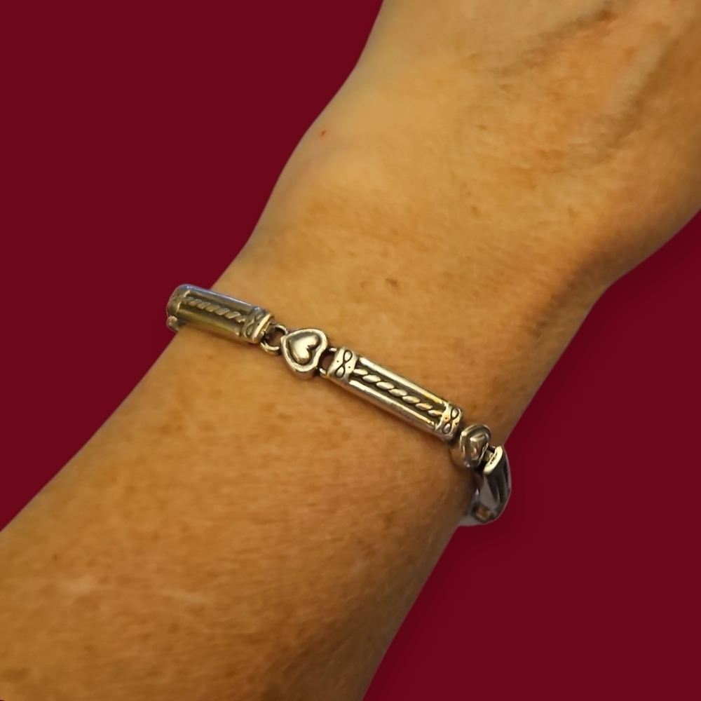 BRIGHTON Dainty Silver Bar Heart Link Bracelet